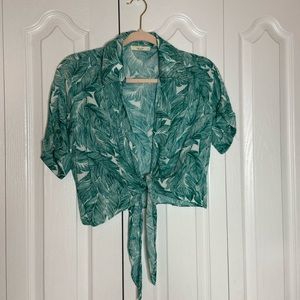 Tropical Print Tie Crop Top